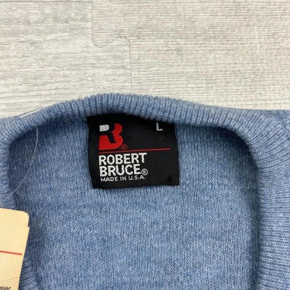 NWT Vintage 80s Robert Bruce Sweater Vest Mens‎ Large Blue Grandpa USA Made